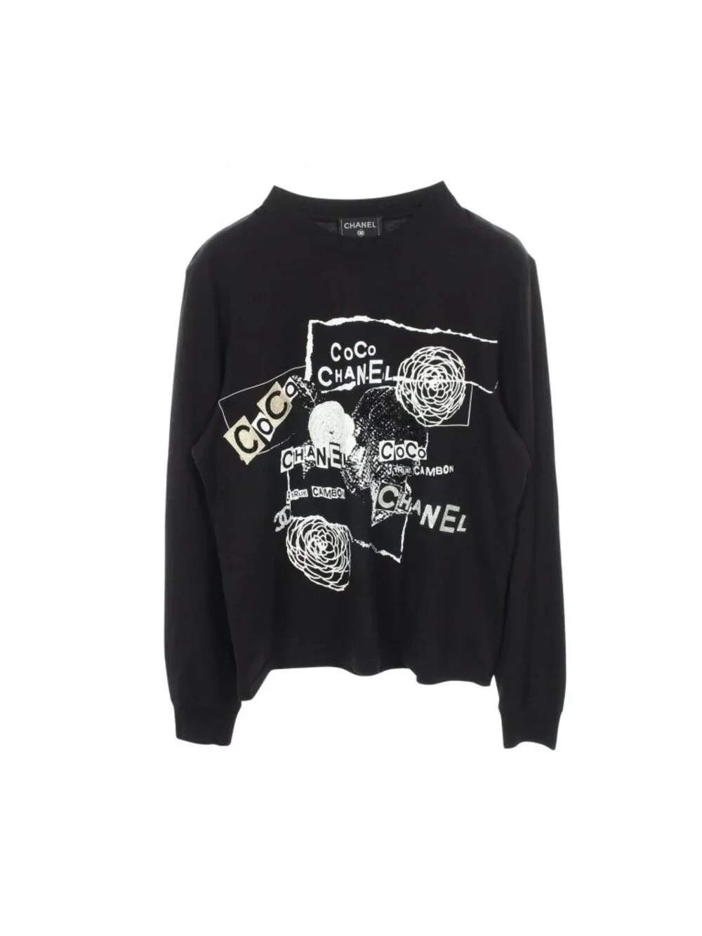 Chanel Long Sleeve T-Shirt CC Logo Camellia Sequin Cotton